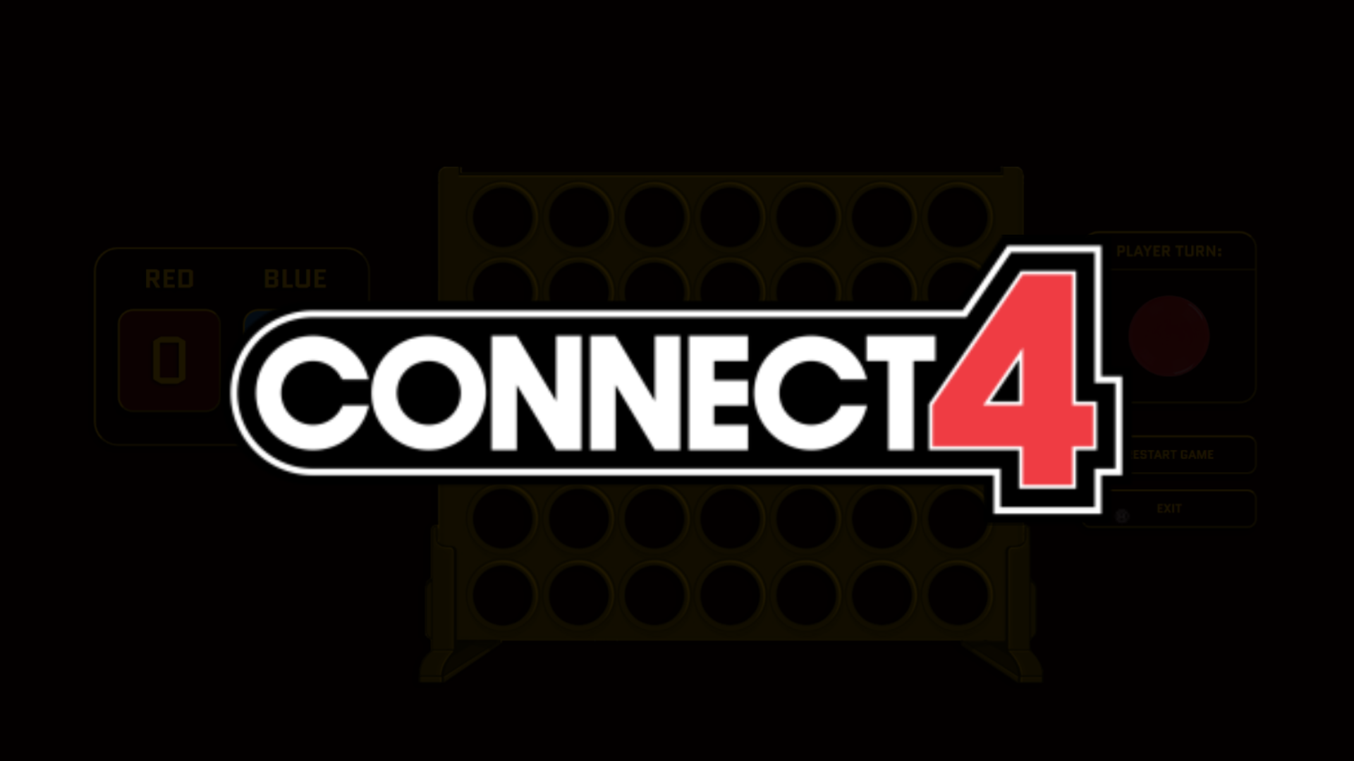 Portada con el logo de Connect 4 y el juego de fondo
