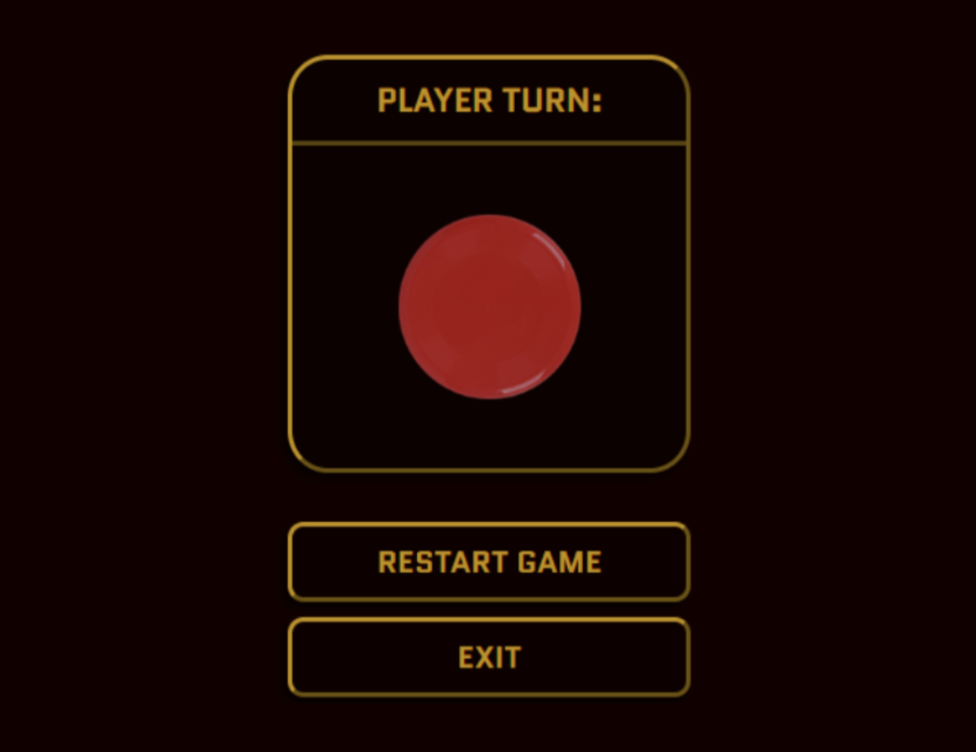 Interface displaying the red player's turn and buttons to restart the game and exit
